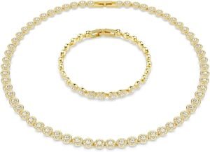 Swarovski Una Angelic set, Round cut, clear, Gold-tone finish