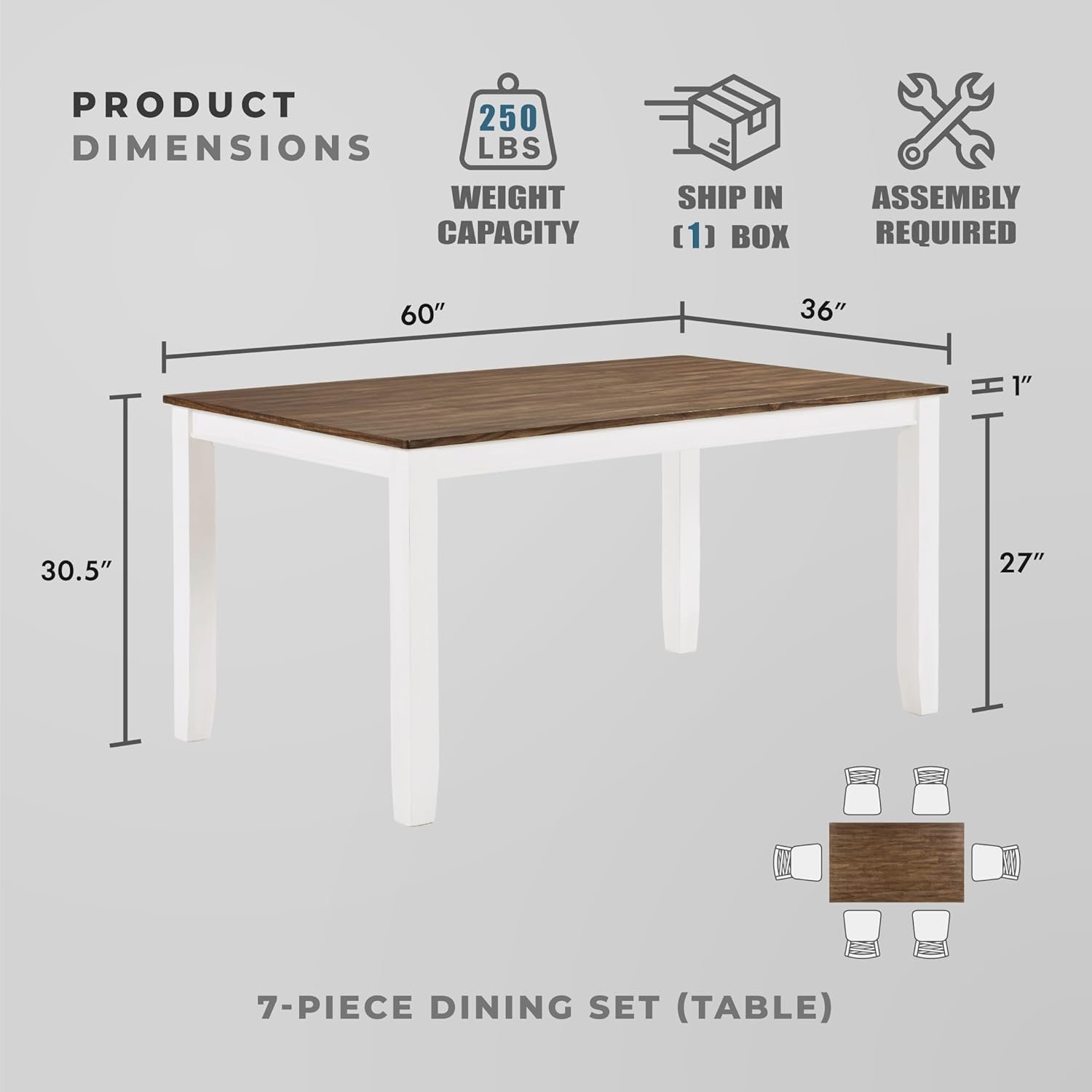 Lexicon Dining Table Set for 6 with Chairs, Wood 7 Piece Farmhouse Dining Room Table and Chairs Set of 6, Cross Back, Easy Assembly Seater for Indoor Home, Dinner, Kitchen, Cherry/White - Image 3