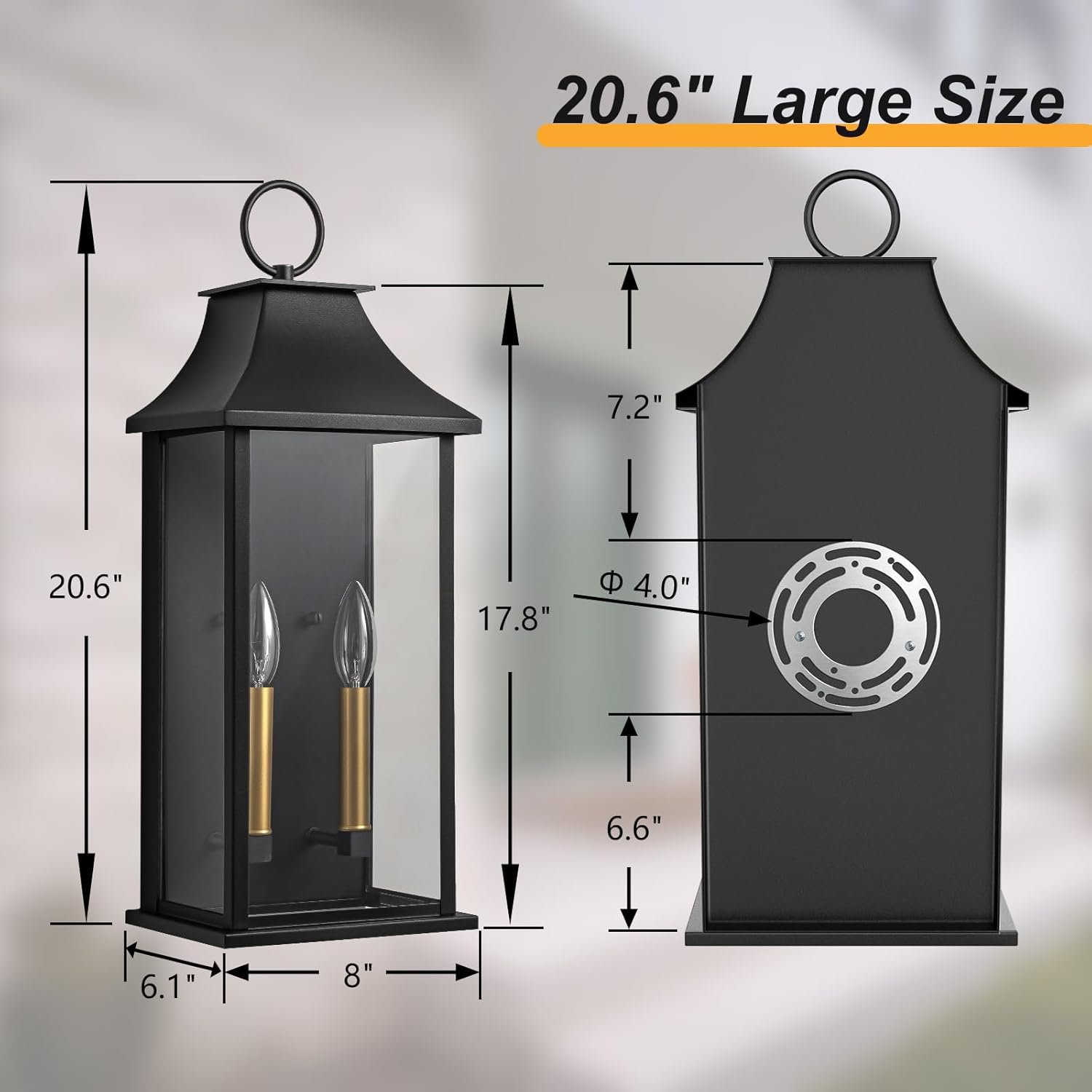 Dusk to Dawn Outdoor Wall Lantern 2-Light, 20.6" Large Outside Wall Sconce, Modern Black Wall Light Fixture with Glass, Waterproof Exterior Lamp for House, Porch, Garage - Image 3