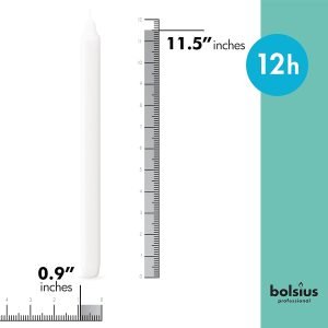 BOLSIUS White Candlesticks Bulk Pack 50 Count – Unscented Dripless 11.5 Inch Household & Dinner Candle Set – 12+ Burn Hours – Premium European Quality – Consistent Smokeless Flame – 100% Cotton Wick