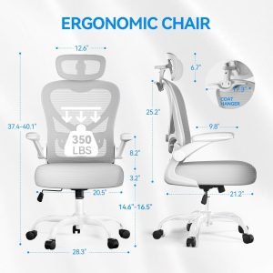 Ergonomic Office Chair with Headrest 3D, Mesh Office Desk Chair with Adjustable Lumbar Support, Computer Chair with Flip up Armrests, 350LBS Capacity – Design for Home/Offices – Grey