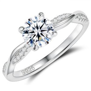 Moissanite Engagement Rings For Women Promise Rings For Her 925 Sterling Silver Rings for Women Twisted Vine Rope D Color VVS1 1CT 2CT 18K Gold Plated Size 4.5-11
