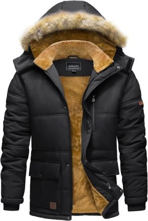 TACVASEN Men’s Winter Jacket with Hood Water Repellent Windproof Thicken Parka Winte...