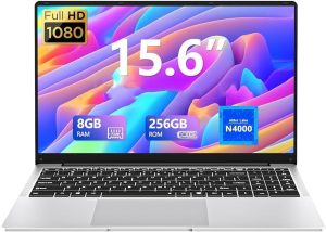 15.6 inch Laptops, Gaming Laptop with 8GB RAM 256GB SSD, Laptop Gamer, Traditional Laptops N4000, Netbook Computers Full HD 1920X1080 Display WiFi5 Mini-HDMI 180 Angle Opening for Student Business