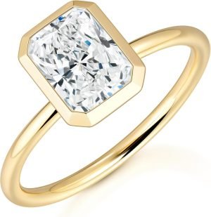 KSTYLE 14K Gold Plated 2CT Round/Oval/Radiant Cut Moissanite Engagement Ring Promise Ring Wedding Ring Ideal Gift Rings for Women (D Color VVS1 Clarity)