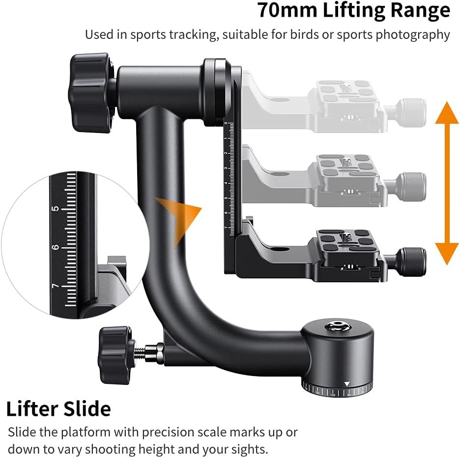 K&F CONCEPT Aluminum Alloy 360 Degree Panoramic Gimbal Tripod Head with 1/4'' Standard Quick Release Plate and Bubble Level,Load Capacity up to 20kg/44lbs - Image 6