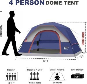 CAMPROS CP Tents for Camping 2/4/6 Person Tent Waterproof Windproof Double Layer Camping Tent, Easy Setup Dome Tent with Large Mesh Windows & Wider Door for Outdoor Camping & Hiking