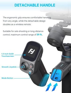 FeiyuTech SCORP Mini 3 Pro Gimbal Stabilizer for Camera, Max 59ft AI Tracking, Gimbal with Remote Handle&Cooling Mount, for Sony/Canon/Nikon/Gopro/DJI Action 5 pro/iPhone(Max 4.4lbs) Vertical Shooting