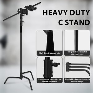 SH C Stand with Boom Arm, Heavy Duty Photography Light Stand, 10.8ft/330cm Stainless Steel C-Stand Kit with Sandbag, 4.2ft/128cm Boom for Studio Softbox and Reflector,Black