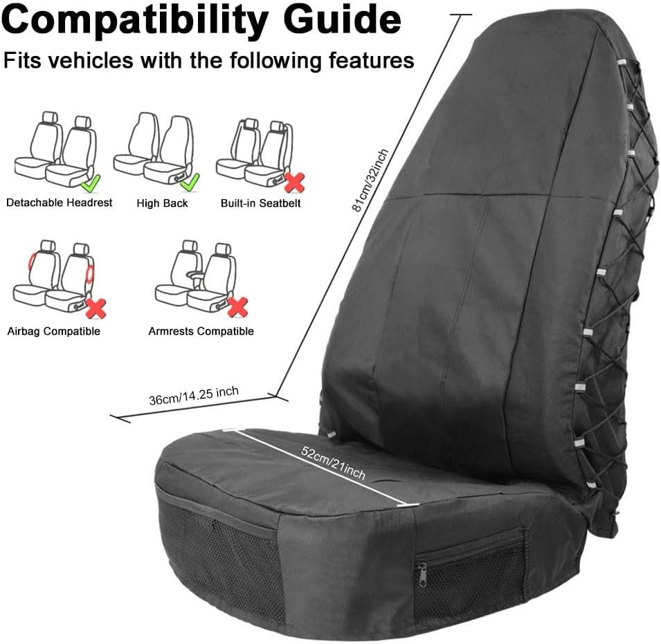 TIROL Waterproof Front Seat Covers High Back Seat Cover Bucket Seat Covers with Multi-Pockets for Semi Truck Cars Van SUV Pickup (Pack of 2) - Image 4