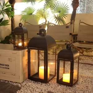 NEEDOMO Lanterns Decorative Outdoor & Indoor, Set of 3 Outdoor Lanterns for Porch, 23″ Large Candle Lantern, Bronze Metal Frame with Glass, Vintage Farmhouse, Patio, Pathway, Garden, Fall, Christmas