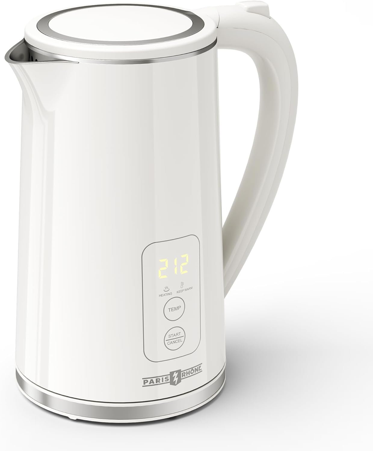 Electric Tea Kettle, PARIS RHÔNE1.7L Temperature Control Electric Kettle, 4H Keep Warm Water Boiler with 6 Presets, LED Screen Electric Kettles for Boiling Water, Boil-Dry Protection, BPA Free, White