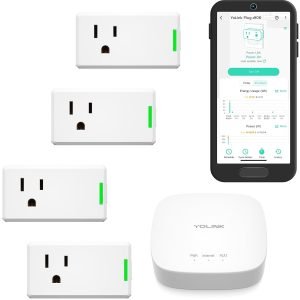 YoLink Smart Energy Plug 15A – 4-Pack, 1/4 Mile LoRa Range, High-Power Devices with Cycle Schedule, Real-Time Energy Monitoring, Overload Protection, Alerts, Alexa, Google, IFTTT, HA, Hub Included
