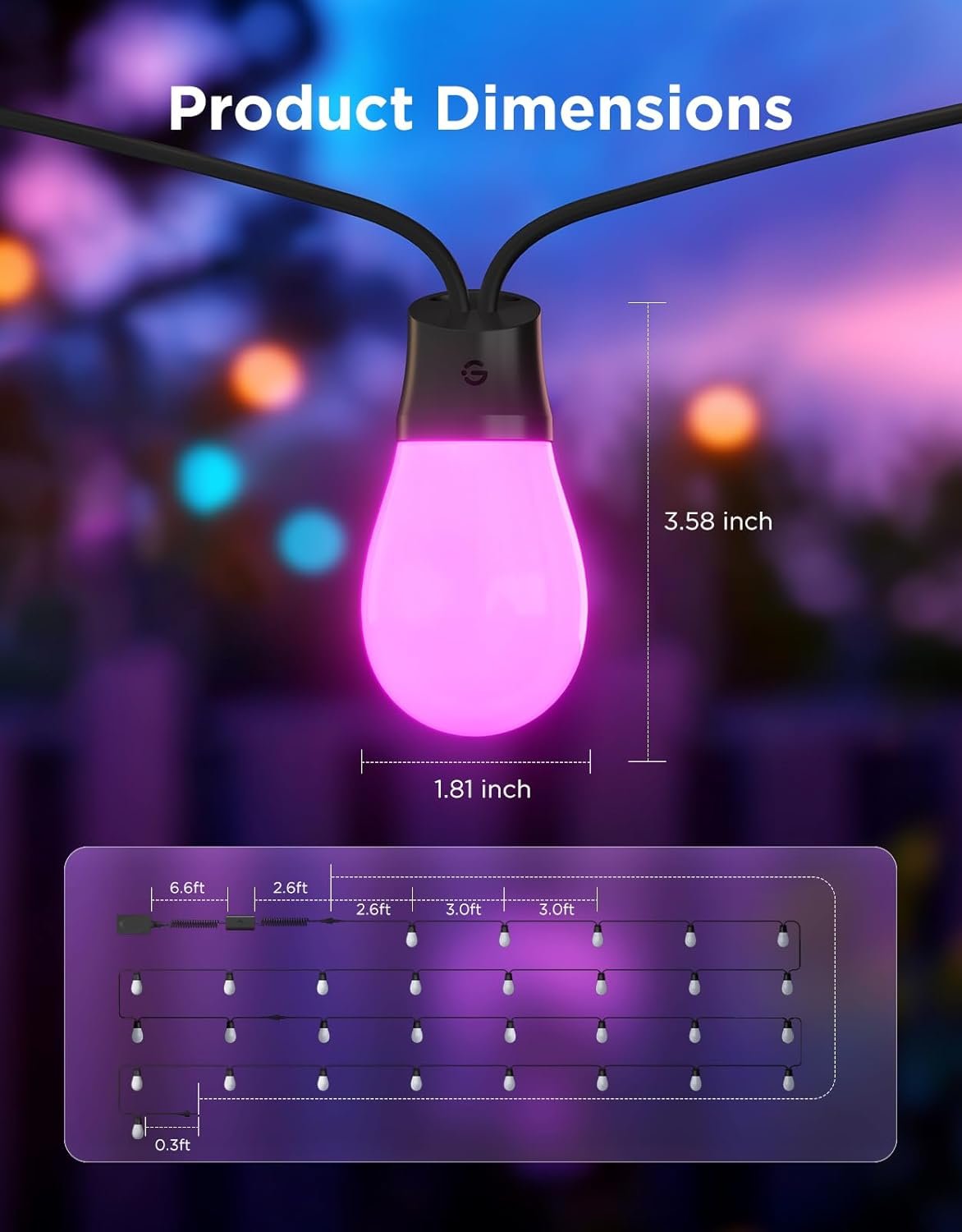 Govee S14 Bulb Outdoor String Lights 2, 96ft Smart RGBIC Warm White Patio Lights with 30 LED Bulbs, 111 Scene Modes for Outdoor Decor, Works with Alexa, Google, Matter, APP Control, IP66 Waterproof - Image 8