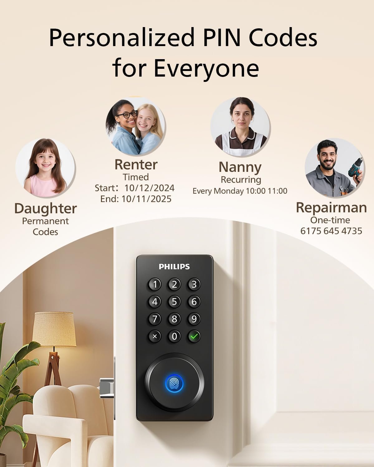 Philips Wi-Fi Door Lock, WiFi Smart Lock Keyless Entry Deadbolt for Front Door, Compatible with Alexa & Google Assistant, Remote Control, Built-in WiFi, APP Fingerprint Passcode Unlock, Auto Locking - Image 7