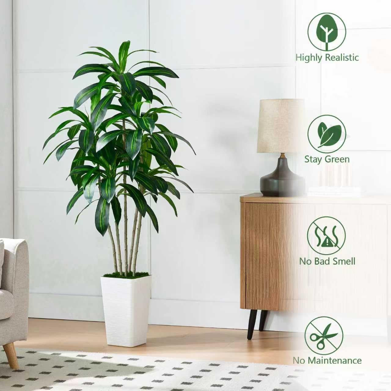 Artificial Dracaena Tree-6FT Tall Fake Plants with White Tall Planter-Artificial Plants Indoor Floor Plant in Pot-Large Tropical Fake Yucca Potted Tree for Home Office Living Room Decor - Image 5