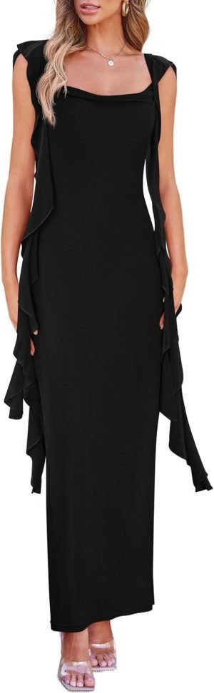 PRETTYGARDEN Women’s 2025 Summer Wedding Guest Dress Sleeveless Ruffle Formal Cockta...