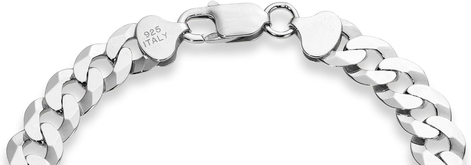 Miabella Italian 925 Sterling Silver Solid 9mm Diamond-Cut Cuban Link Curb Chain Bracelet for Men, Made in Italy - Image 3