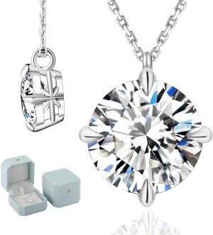 KRKC Moissanite Pendant Necklace for Women, 0.5CT/1CT/2CT/3CT/4CT Lab Created Diamond Solitaire Pendant, VVS1 Clarity D Color, Adjustable 14K White Gold Plated S925 Sterling Silver Chain, Jewelry Gift for Anniversary Valentines Christmas Day
