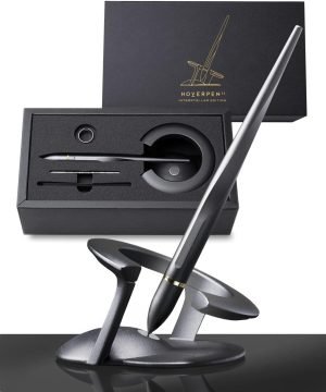 novium Hoverpen Interstellar – Space Black, Ballpoint Pen, 18K Gold-plated Pen Ring, 23.5 Degree Angle, Schmidt Ballpoint Refill, No Spills, No Spotting, No Explosions