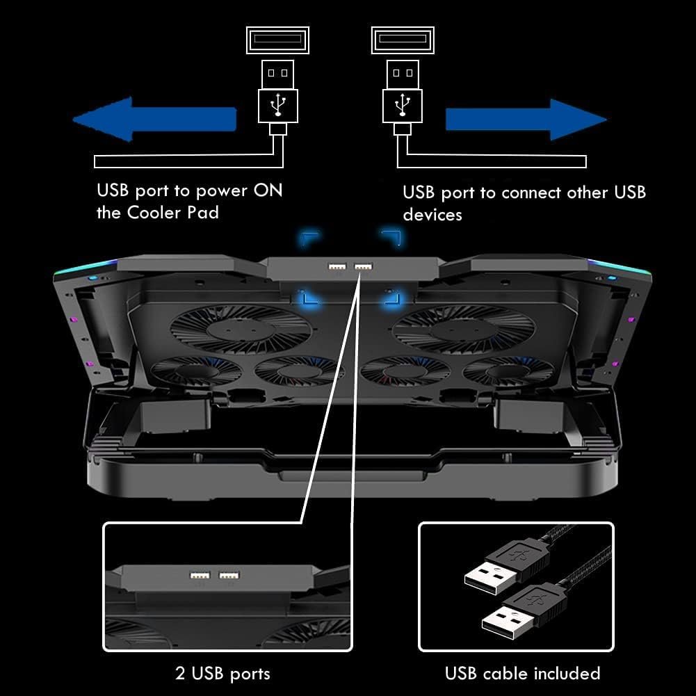 Ewent EW1260 - Laptop Stand and Fan - Quiet - 6 Adjustable Speed Fans - for Laptops up to 17" - LCD Screen - 2 USB Ports - 7 LED Lights - Ergonomic Design - Image 3