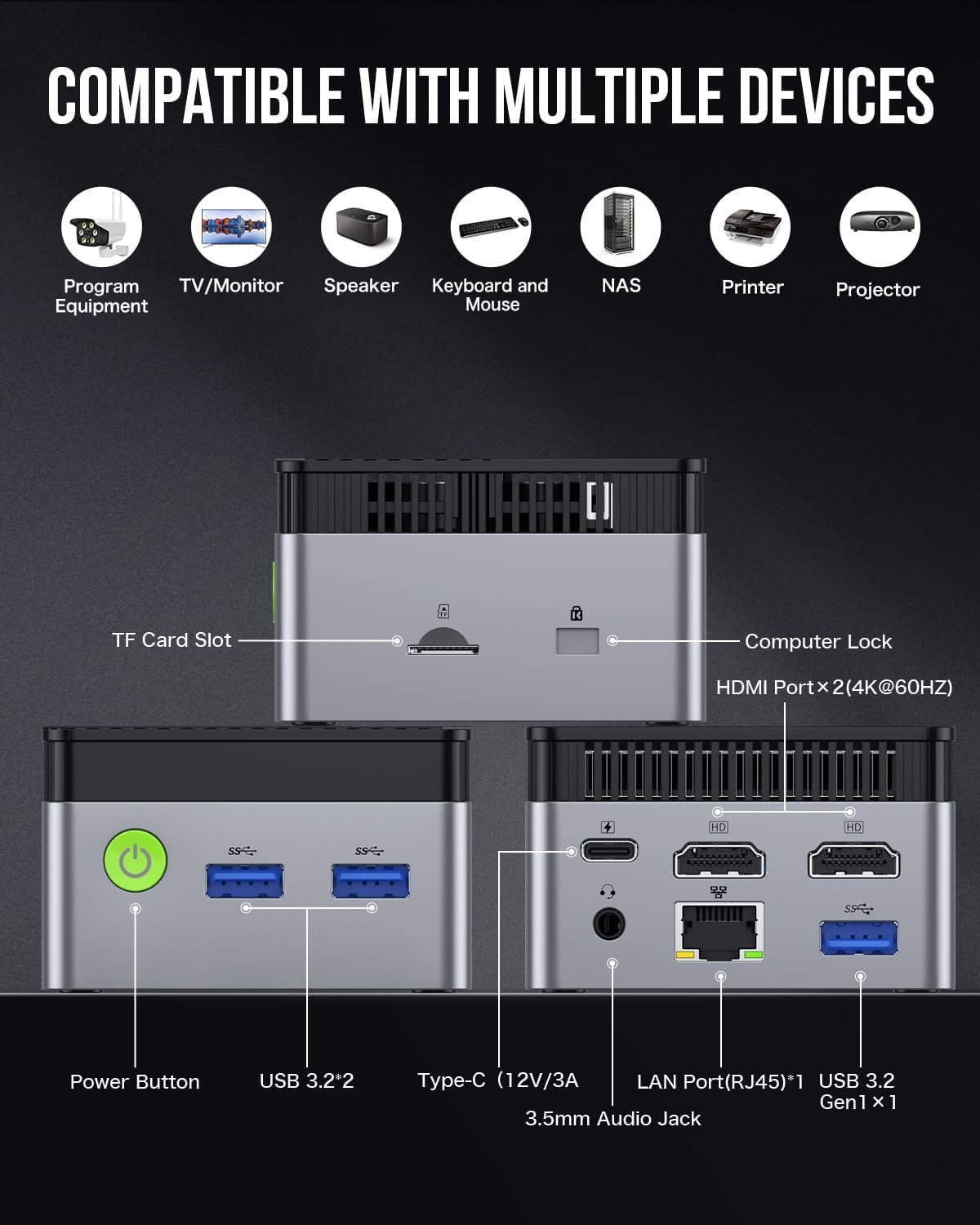 GMKtec Mini PC NucBox G5, Intel 12th Gen Alder Lake N97 (up to 3.6GHz), 12GB RAM 256GB M.2 SSD, Home & Business Mini Computer, Silent Office Pc 4K UHD Dual HDIMI, RJ45 Ethernet - Image 5