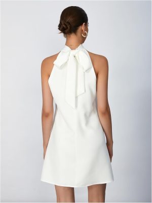 Floerns Women’s Pearl Beaded Halter Twist Sleeveless Tie Back Dress A Line Dress