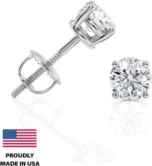 IGI Certified 1 to 10 Carat D-E Color and VS1-VS2 Clarity Lab Grown Diamond Stud Earrings for Women I 14k White Gold Earrings for Her I Secure Screw Back Made in USA by Beverly Hills Jewelers
