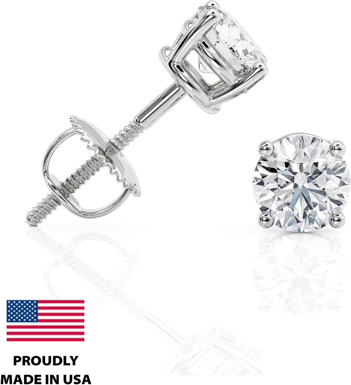 IGI Certified 1 to 10 Carat D-E Color and VS1-VS2 Clarity Lab Grown Diamond Stud Earrings for Women I 14k White Gold Earrings for Her I Secure Screw Back Made in USA by Beverly Hills Jewelers - Image 2