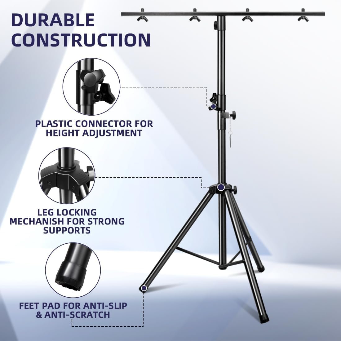 DJ Lights Stand 41-95 Inch, Heavy Duty DJ Stand 1 Pack, Portable Par Can Tripod Stage Light Stand Adjustable Height, DJ Lighting T Bar Suitable for Stages, Bar, Banquet, Party - Image 4