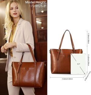 Kattee Genuine Leather Women Tote Bag Soft Handbags Vintage Shoulder Purses Fashion Top Handle Bag Large Capacity