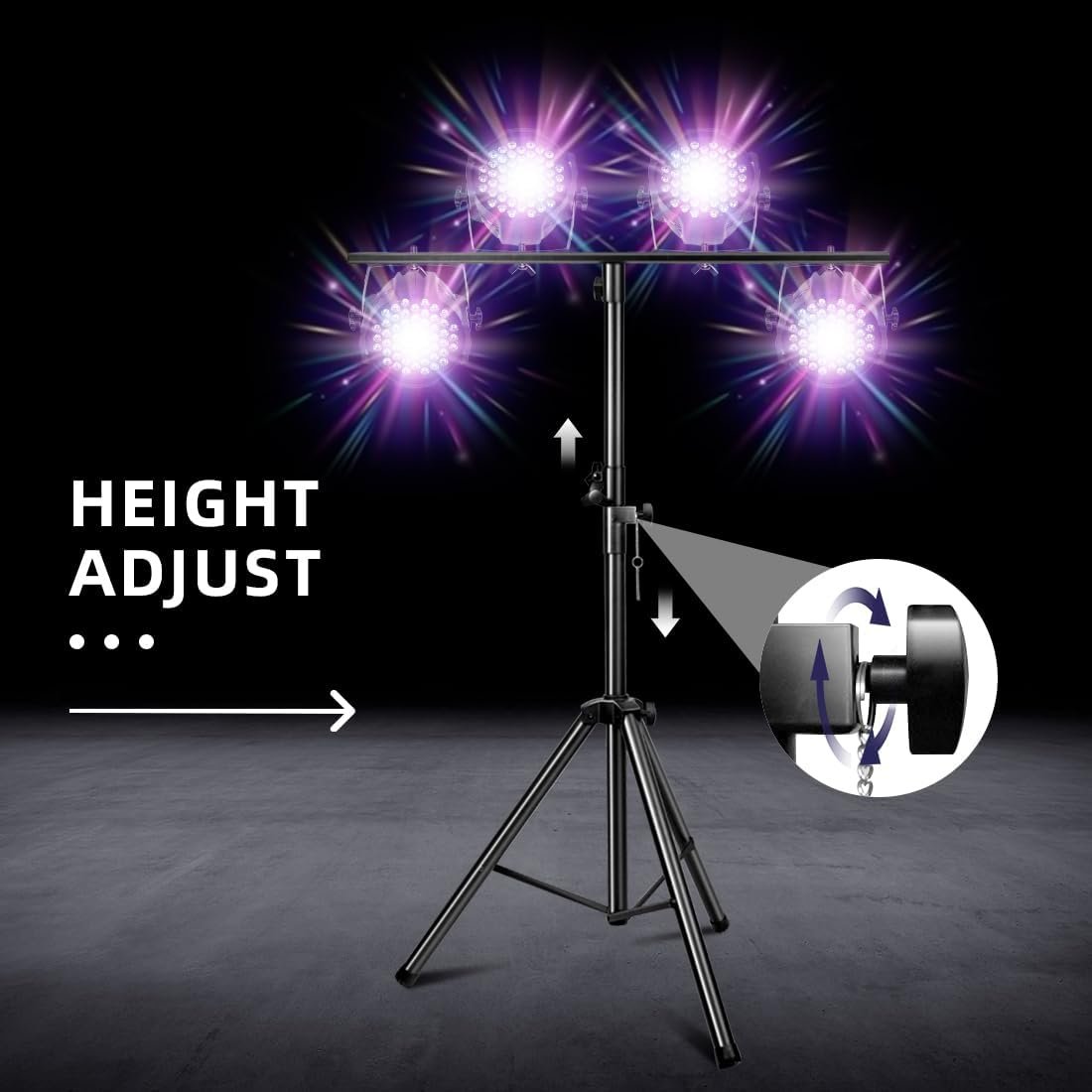 DJ Lights Stand 41-95 Inch, Heavy Duty DJ Stand 1 Pack, Portable Par Can Tripod Stage Light Stand Adjustable Height, DJ Lighting T Bar Suitable for Stages, Bar, Banquet, Party - Image 2