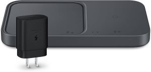 SAMSUNG 15W Wireless Charger Duo w/USB C Cable, Charge 2 Devices at Once, Cordless Super Fast Charging Pad for Galaxy Phones and Devices, 2022, US Version, Black