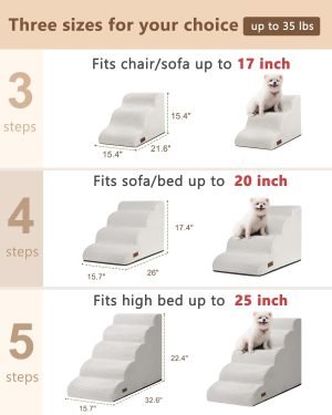 Dog Stairs for High Bed,5 Step Dog Ramp for Small and Medium Dogs,Pet Stairs with Non-Slip Bottom for Puppy, Older Cat,Indoor Pet Steps,Comfort,Durable,22.4″ H,Light Grey