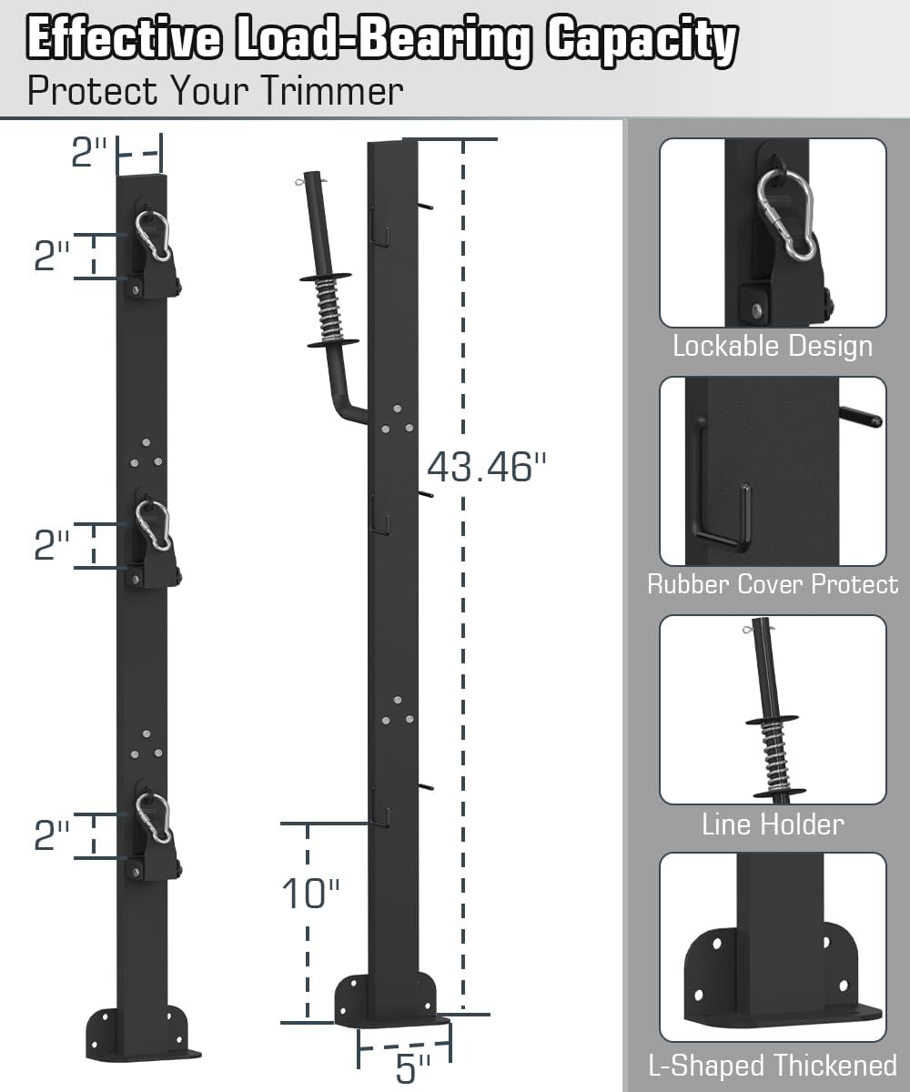 Koutemie 3 Place Weed Eater Rack for Open Trailer, Weedeater Rack with Lockable Hasp Mount on Landscape Trailer Truck, Enclosed Trimmer Rack Carrier with Trim Line Holder for Yard Lawn Tools Equipment - Image 2