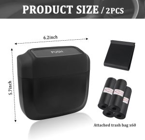 2PCS Car Trash Can with Lid + 60PCS Garbage Bags,Mini Trash Can Interior Accessories for D...