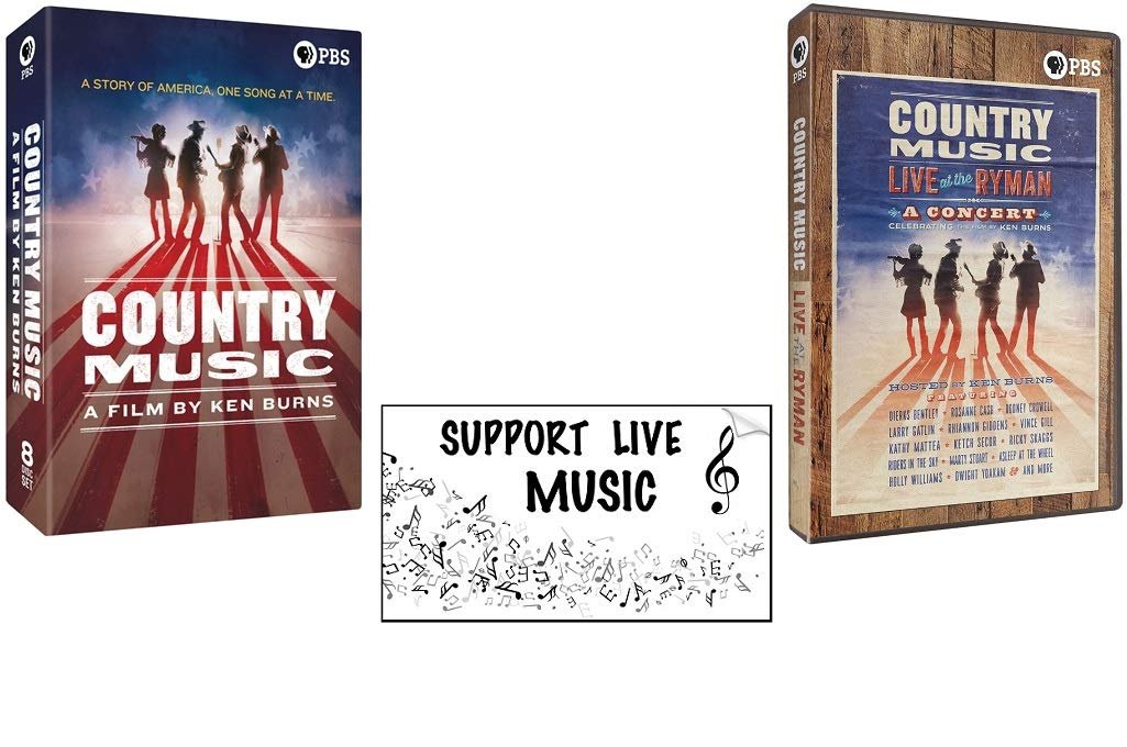 Ken Burns: Country Music + Country Music: Live at the Ryman + Bonus “SUPPORT LIVE MUSIC” Sticker – 9 DVD Set