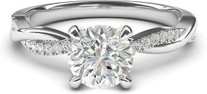 Sterling Silver 4-Prong Petite Twisted Vine Simulated 1.0 CT Diamond Or Moissanite Engagem...