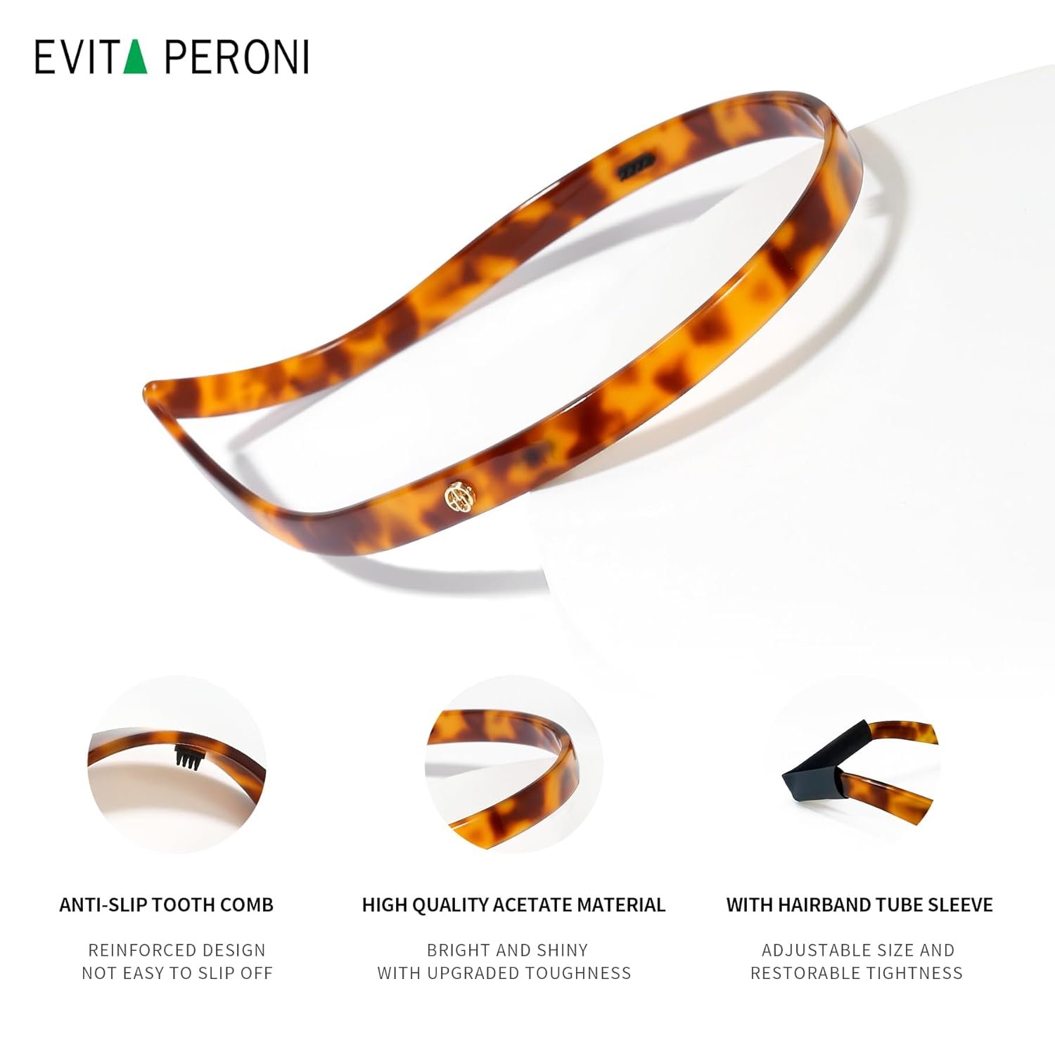 EVITA PERONI Hairband Designed for Eyewear, 3PCS - Basic Color - Tortoise & Amber & Black, Acetate, Fashion Thin Non-Slip Hair Accessories for Women Securing Hair - Image 9