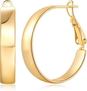 Hoop Earrings 14K Gold Hoop Earrings for Women Square-edge Gold Earring Hoops Paddle Back Women’s Hoops Earring Birthday Gifts 22mm
