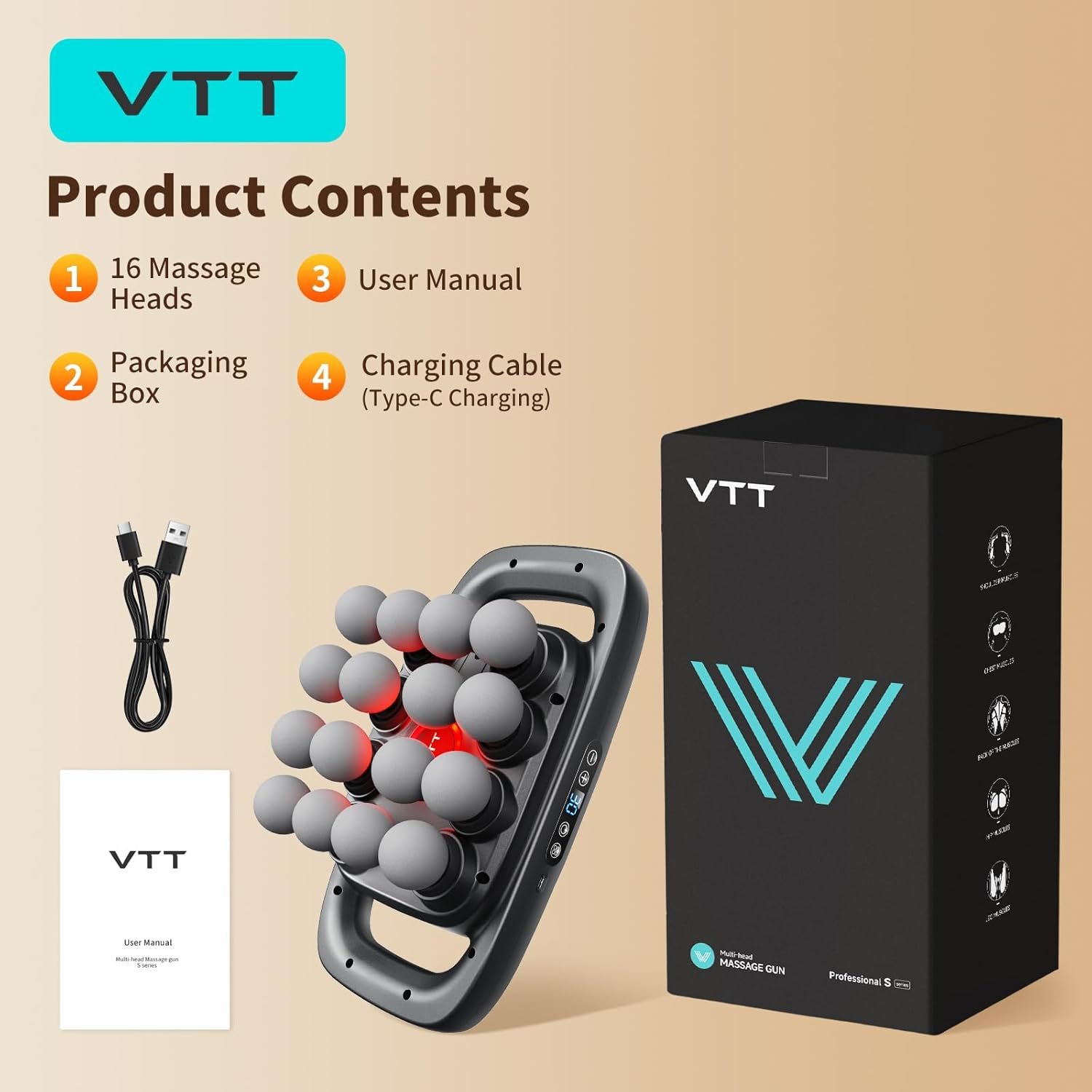 VTT 16-Head Massage Gun Set, Deep Tissue Percussion Massager with 3 Modes & 30 Intensities,Quiet Muscle Massage Gun for Back,Shoulders, Legs, Foot, Body Muscle Pain Relief - Image 9