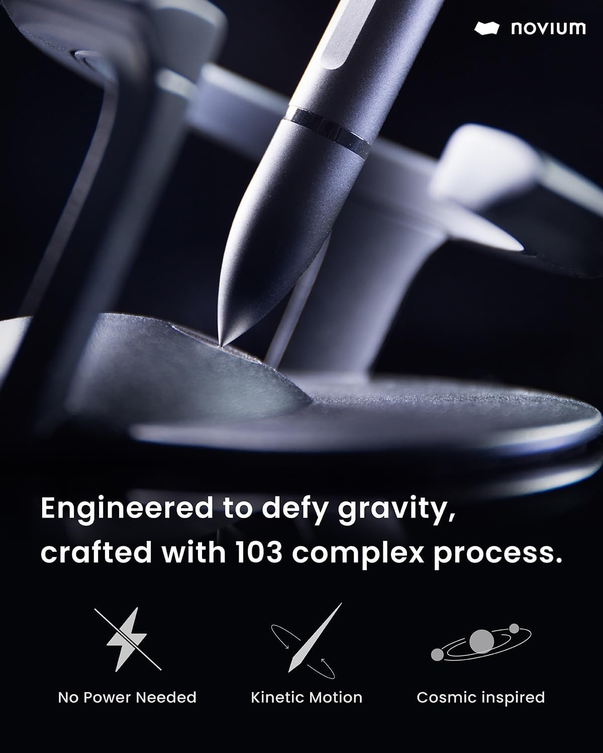 novium Hoverpen Interstellar - Space Black, Ballpoint Pen, Unique Conversational Starter, Premium Futuristic Design, Precision Flow Ink, Schmidt Ballpoint Cartridges - Image 2