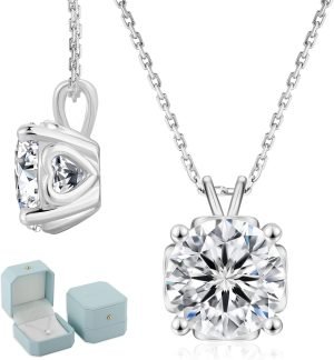 KRKC&CO Moissanite Necklace for Women, 0.5-4CT Lab Grown Sterling Silver Solitaire Heart Pendant, Anniversary Birthday Gift for Wife, Mom Wedding, D Color VVS1, GRA