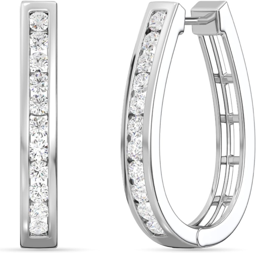 Gilded Lab-Grown Diamond Channel Set Hoop Earrings for Women in 925 Sterling Silver and 14KT Yellow Gold Plated Silver | Hypoallergenic Fine Jewelry | Hinged Closure | SI1 Clarity, F Color |1/4,1/2, 1 Carat Total Weight