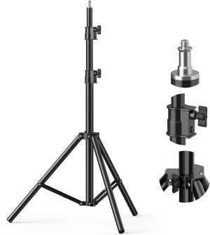 Professional Light Stand Photography 110″/9.2ft/280cm, Air Cushioned Photo Video Metal Tripod Stand for Softbox, Studio Light, Reflector, Ring Light, Heavy Duty Max Load 8kg/17.6lb, 1/4″ Screw