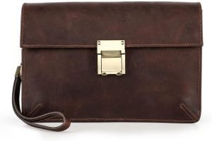 Contacts Mens Leather Clutch Bag, Code Lock Anti Theft Wrist Wallet for Men Leather Clutch Purse Travel Card Phone Checkbook Organizer
