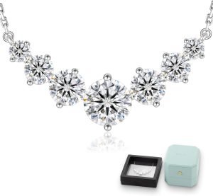 KRKC Moissanite Pendant Necklace for Women, 1.7CT/2.8CT/5CT Lab Created Diamond Necklace Anniversary Romantic Gift for Her, VVS1 Clarity D Color, Adjustable S925 Sterling Silver Chain 14K White Gold Plated, Birthday Gifts for Wife Mom Daughter, Valentines Christmas Gift