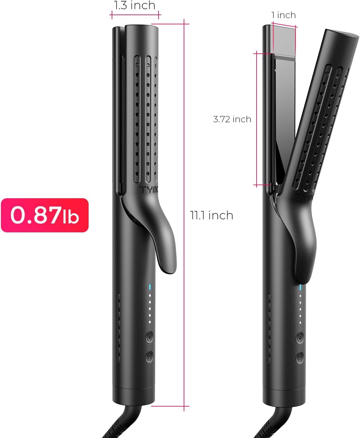TYMO Airflow 2.0 Curling Iron Flat Iron - Hair Straightener and Curler 2 in 1, 1.25 Inch Curling Wand for Long Short Hair, Dual Voltage for Travel, 54 Million Ionic, Anti-Tangle, 5 Temps, Black - Image 7