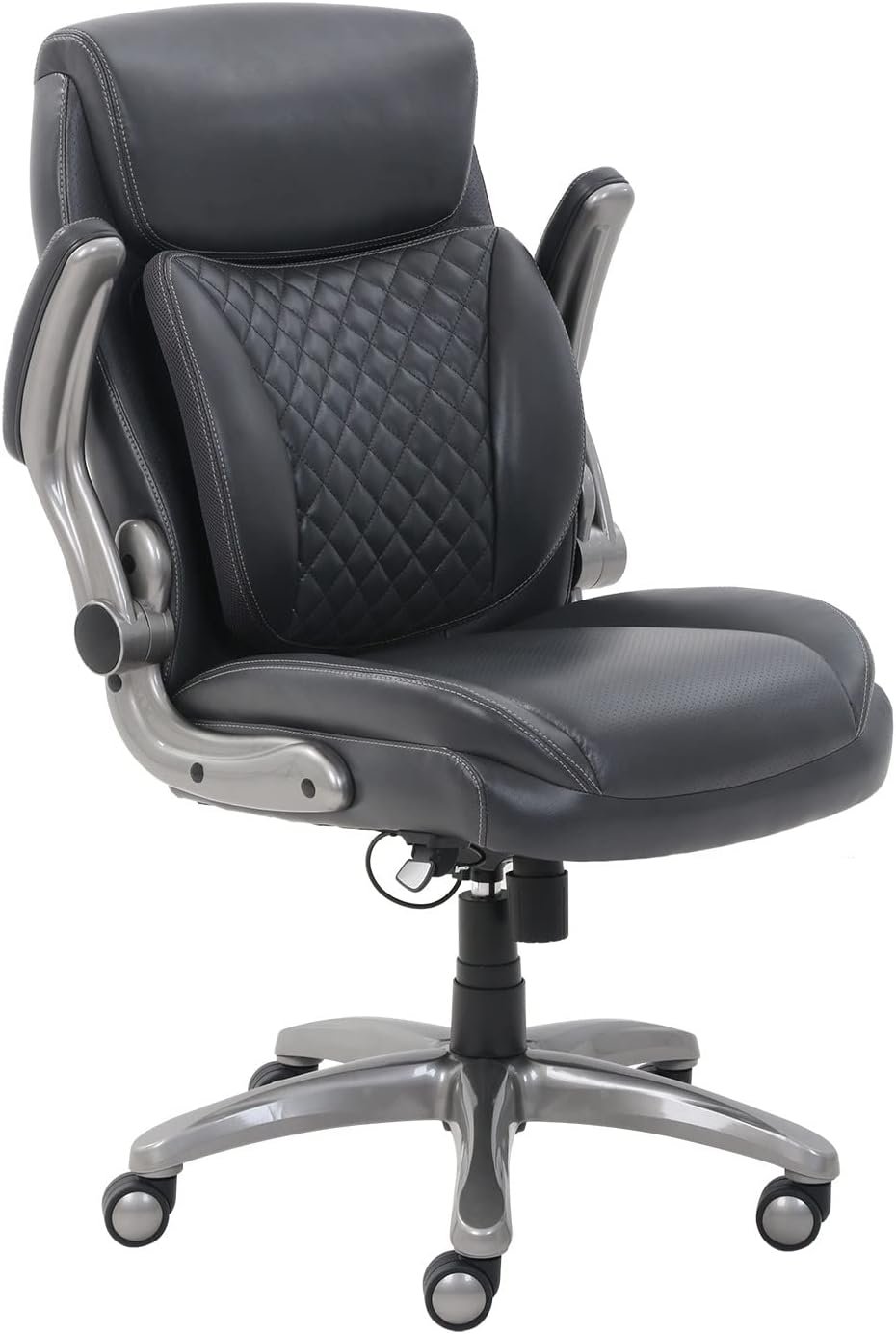 Amazon Basics Ergonomic Executive Office Desk Chair with Lumbar Support, Flip-up Armrests, Adjustable Height, Grey Leather - Image 2