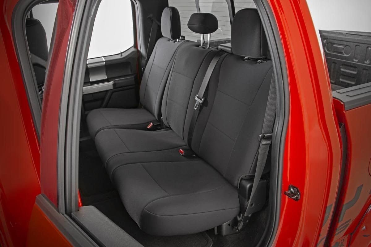 Rough Country Neoprene Seat Covers for Ford F-150, Lightning, F-250 & F-350 Crew Cab (2015-2025) w/FR Bucket Seat - Front & Rear Seat Cover Set, Waterproof, UV Resistant, Foam Padded - Image 2